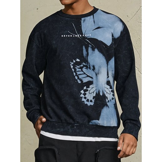 Sinsay - Bluza z efektem sprania i napisem - czarny Sinsay 3XL Sinsay