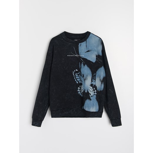 Sinsay - Bluza z efektem sprania i napisem - czarny Sinsay XS Sinsay