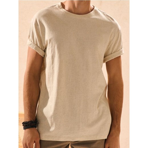 Sinsay - Koszulka z domieszką lnu - kremowy ze sklepu Sinsay w kategorii T-shirty męskie - zdjęcie 184246858