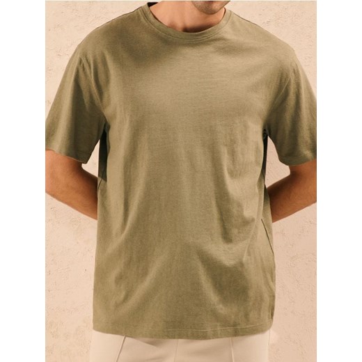 Sinsay - Koszulka z domieszką lnu - zielony ze sklepu Sinsay w kategorii T-shirty męskie - zdjęcie 184246859