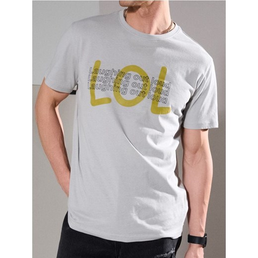 Sinsay - Bawełniana koszulka z nadrukiem regular fit - szary ze sklepu Sinsay w kategorii T-shirty męskie - zdjęcie 184247039