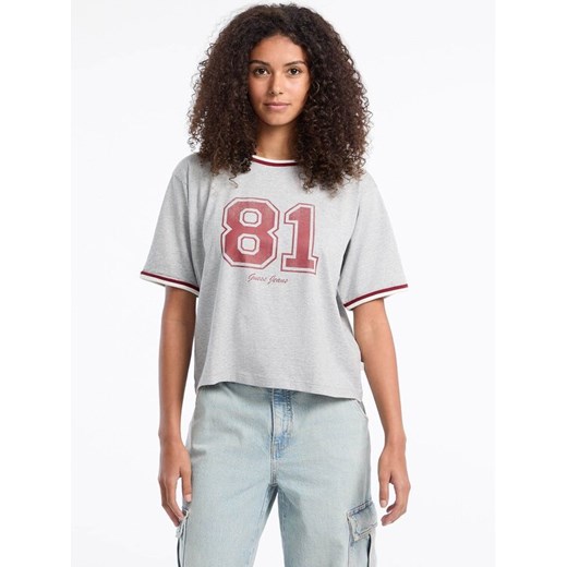 Guess Jeans T-Shirt 176643 Szary Classic Fit ze sklepu MODIVO w kategorii Bluzki damskie - zdjęcie 184248457
