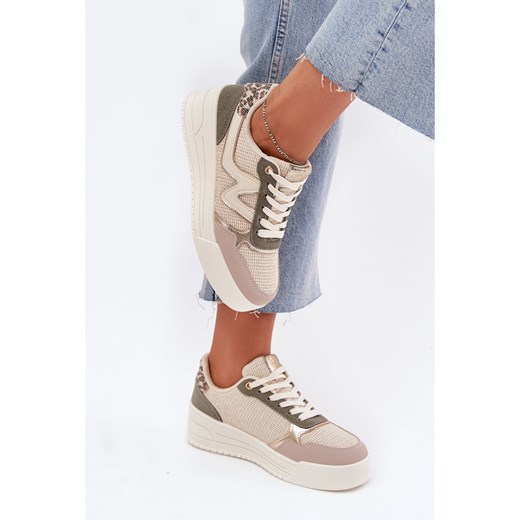 Sneakersy Damskie Na Platformie Panterka Beżowe beżowy ze sklepu ButyModne.pl w kategorii Buty sportowe damskie - zdjęcie 184252078