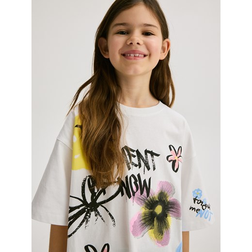 Reserved - T-shirt z nadrukiem - złamana biel ze sklepu Reserved w kategorii Bluzki dziewczęce - zdjęcie 184254179