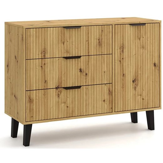 Ryflowana komoda z 3 szufladami i szafką dąb artisan R3-T24 ze sklepu Edinos.pl w kategorii Komody - zdjęcie 184257448