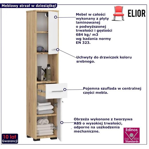 Regał łazienkowy na nóżkach dąb artisan + biały L7-H07 Elior One Size Edinos.pl