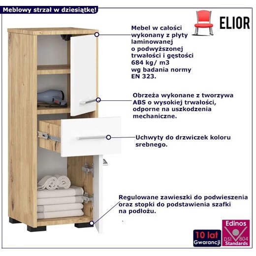Niski regał łazienkowy z szufladą dąb sonoma K9-T82 Elior One Size Edinos.pl