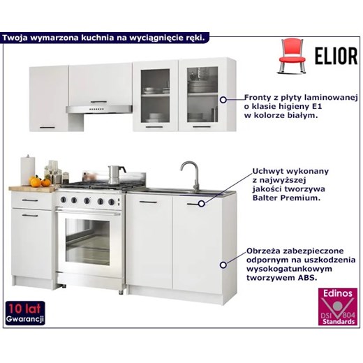 Mały komplet białych mebli kuchennych z witryną 180 cm - Vivienne Elior One Size Edinos.pl
