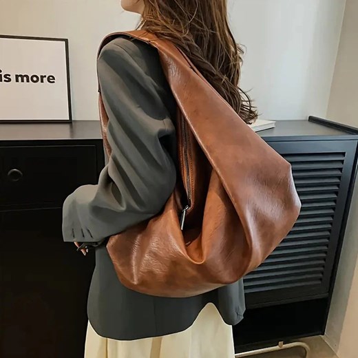 Skórzana duża torba worek - Brązowy ze sklepu Intimica.pl w kategorii Torby Shopper bag - zdjęcie 184258155