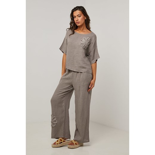 Le Monde du Lin Lniane spodnie w kolorze szarym Le Monde Du Lin 36/38 Limango Polska wyprzedaż