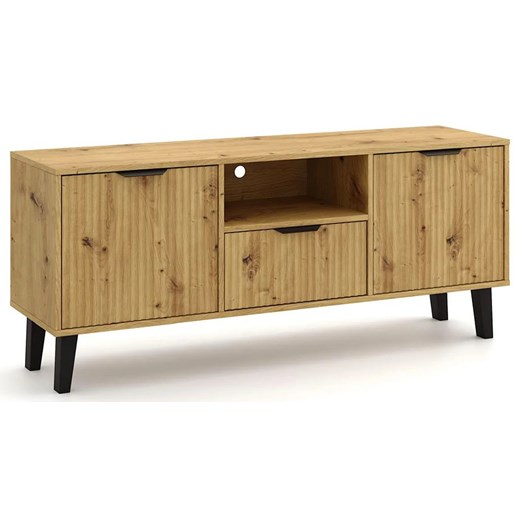 Szafka pod telewizor ryflowana na nóżkach dąb artisan H2-H73 ze sklepu Edinos.pl w kategorii Szafki RTV - zdjęcie 184258749