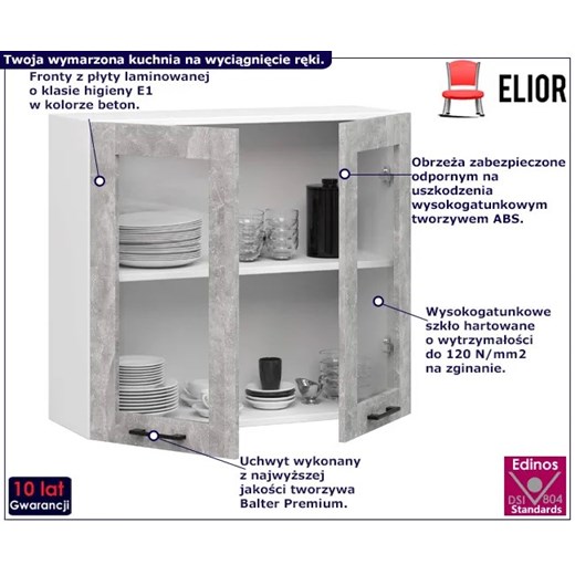 Górna szafka kuchenna z witryną beton R3-G86 Elior One Size Edinos.pl