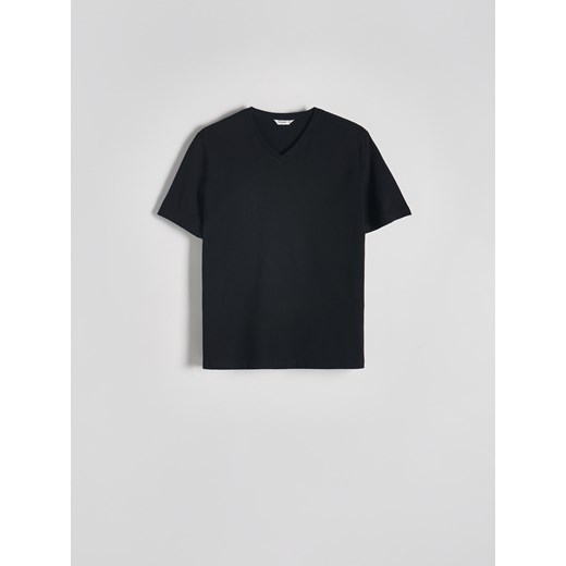 Reserved - T-shirt slim z dekoltem V - czarny ze sklepu Reserved w kategorii T-shirty męskie - zdjęcie 184261449