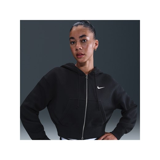 Damska luźna bluza o skróconym kroju z kapturem i pełnym zamkiem Nike Sportswear Phoenix Fleece - Czerń ze sklepu Nike poland w kategorii Bluzy damskie - zdjęcie 184264238