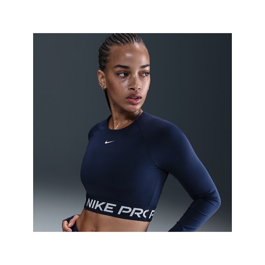 Damska koszulka o skróconym kroju z długim rękawem Dri-FIT Nike Pro - Niebieski ze sklepu Nike poland w kategorii Bluzki damskie - zdjęcie 184264418