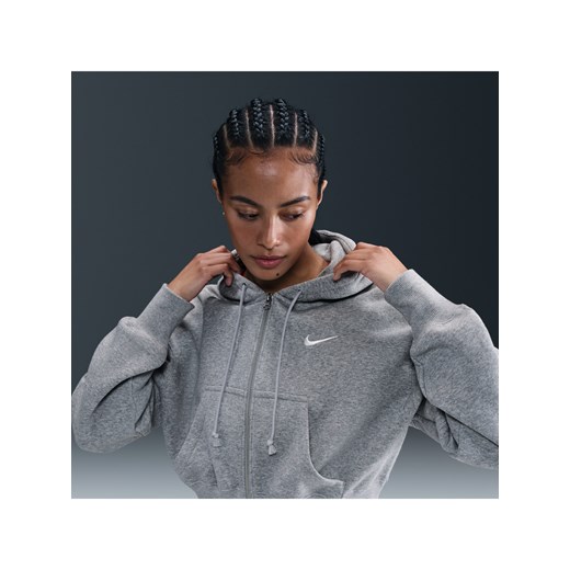 Damska luźna bluza o skróconym kroju z kapturem i pełnym zamkiem Nike Sportswear Phoenix Fleece - Szary ze sklepu Nike poland w kategorii Bluzy damskie - zdjęcie 184265048