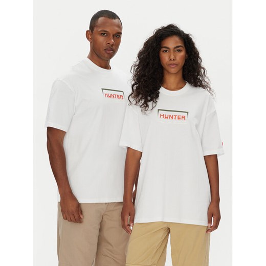 Hunter T-Shirt Abele UNISEX HARU0007251 Biały Regular Fit ze sklepu MODIVO w kategorii Bluzki damskie - zdjęcie 184268047