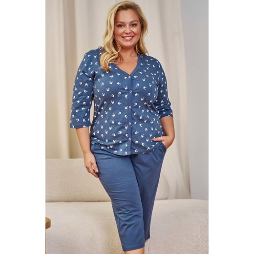 Doctor Nap rozpinana piżama damska plus size PB.7265.DEEP_BLUE, Kolor niebieski-wzór, Rozmiar L, Doctor Nap ze sklepu Intymna w kategorii Piżamy damskie - zdjęcie 184268799