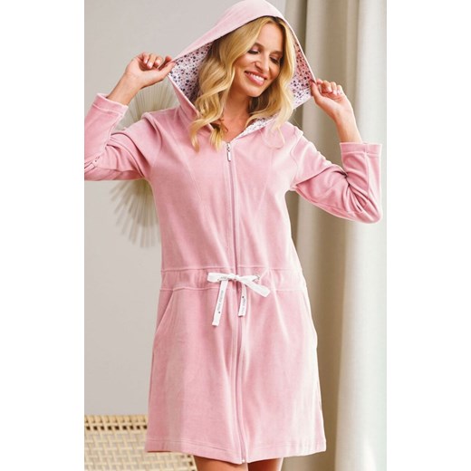 Doctor Nap welurowy szlafrok na suwak SWO.1008.PAPAYA, Kolor różowy, Rozmiar 2XL, Doctor Nap ze sklepu Intymna w kategorii Szlafroki damskie - zdjęcie 184268816