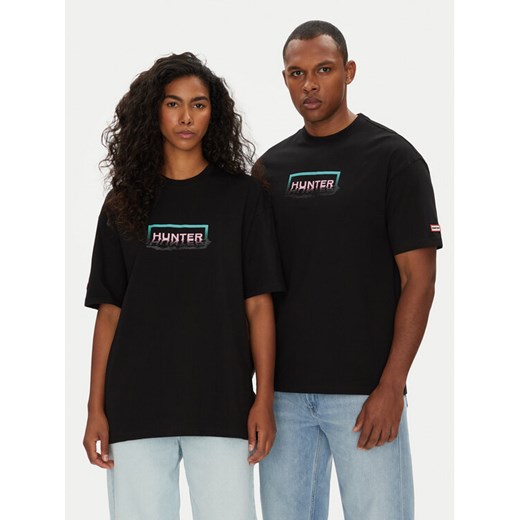 Hunter T-Shirt Abele UNISEX HARU0007251 Czarny Regular Fit ze sklepu MODIVO w kategorii Bluzki damskie - zdjęcie 184269395
