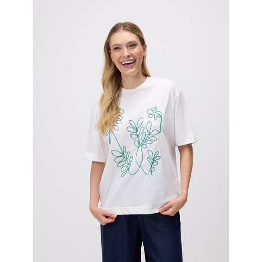 Reserved - T-shirt z haftem - zielony ze sklepu Reserved w kategorii Bluzki damskie - zdjęcie 184272569