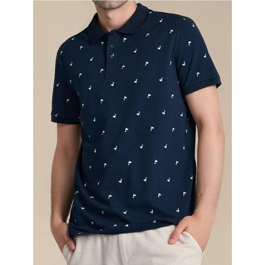 Sinsay - Koszulka polo z ozdobnym wzorem allover - granatowy ze sklepu Sinsay w kategorii T-shirty męskie - zdjęcie 184276695