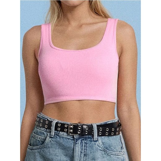 Sinsay - Bawełniany crop top w prążek - różowy ze sklepu Sinsay w kategorii Bluzki damskie - zdjęcie 184276849