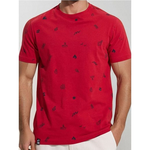 Sinsay - Koszulka z ozdobnym wzorem allover - czerwony ze sklepu Sinsay w kategorii T-shirty męskie - zdjęcie 184276975