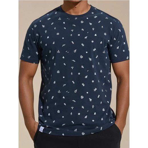 Sinsay - Koszulka z ozdobnym wzorem allover - granatowy ze sklepu Sinsay w kategorii T-shirty męskie - zdjęcie 184276976