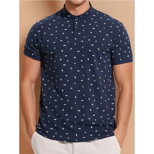 Sinsay - Koszulka z nadrukiem allover - granatowy ze sklepu Sinsay w kategorii T-shirty męskie - zdjęcie 184276989