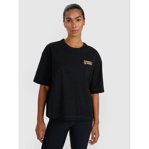 Damski t-shirt oversize z nadrukiem 4F 4FRSS25TTSHF3161 - czarny ze sklepu Sportstylestory.com w kategorii Bluzki damskie - zdjęcie 184280148