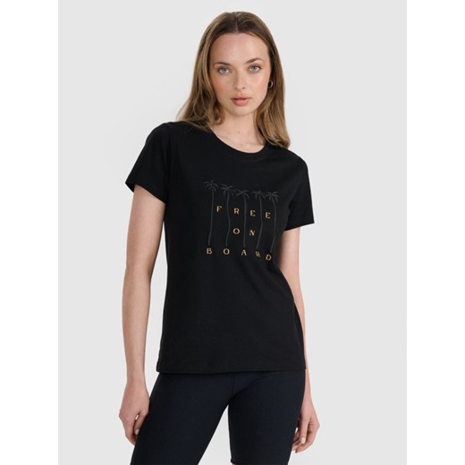 Damski t-shirt z nadrukiem 4F 4FRSS25TTSHF3162 - czarny ze sklepu Sportstylestory.com w kategorii Bluzki damskie - zdjęcie 184280178