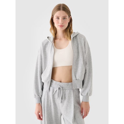 Damska bluza dresowa rozpinana z kapturem 4F 4FRSS24TSWSF2033 - szara ze sklepu Sportstylestory.com w kategorii Bluzy damskie - zdjęcie 184280247