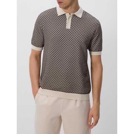Reserved - Sweter polo ze strukturalnej dzianiny - ciemnobrązowy ze sklepu Reserved w kategorii Swetry męskie - zdjęcie 184280735