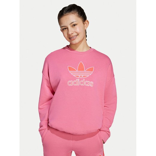 adidas Bluza Trefoil JV8571 Różowy Loose Fit ze sklepu MODIVO w kategorii Bluzy dziewczęce - zdjęcie 184282548