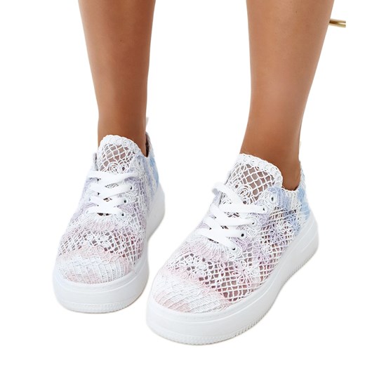 Wielokolorowe sneakersy ażurowe na platformie białe 39 ButyModne.pl