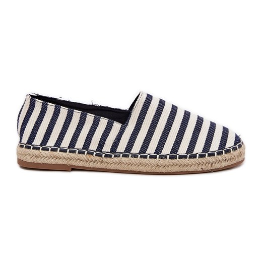 Męskie Espadryle Z Materiałowe W Paski Granatowe niebieskie ze sklepu ButyModne.pl w kategorii Espadryle męskie - zdjęcie 184285157