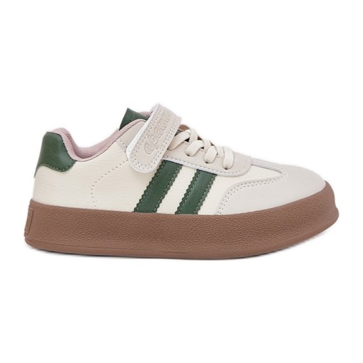 Boto Sneakersy Dziecięce Na Platformie Beżowo-Zielone Sopiaella beżowy ze sklepu ButyModne.pl w kategorii Trampki dziecięce - zdjęcie 184285329