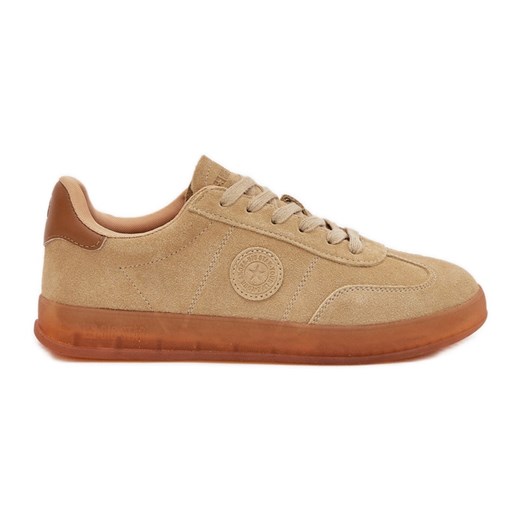 Zamszowe Sneakersy Damskie Big Star RR274849 HI-POLY System Beżowe beżowy ze sklepu ButyModne.pl w kategorii Buty sportowe damskie - zdjęcie 184285338