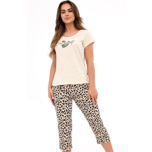 Trzyczęściowa piżama damska 665/454 I Am Perfect 2, Kolor beżowy-panterka, Rozmiar S, Cornette ze sklepu Intymna w kategorii Piżamy damskie - zdjęcie 184287379