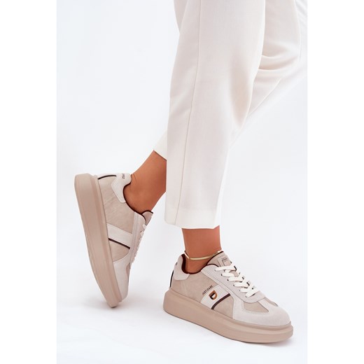 Skórzane Damskie Sneakersy Na Platformie Big Star By Daniel Lopez SS2D4003 Beżowe beżowy ze sklepu ButyModne.pl w kategorii Buty sportowe damskie - zdjęcie 184288478