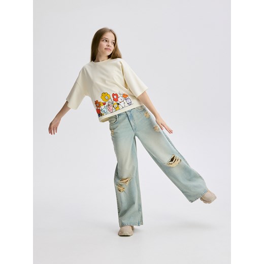 Reserved - Jeansy super wide leg z przetarciami - niebieski ze sklepu Reserved w kategorii Spodnie dziewczęce - zdjęcie 184289669