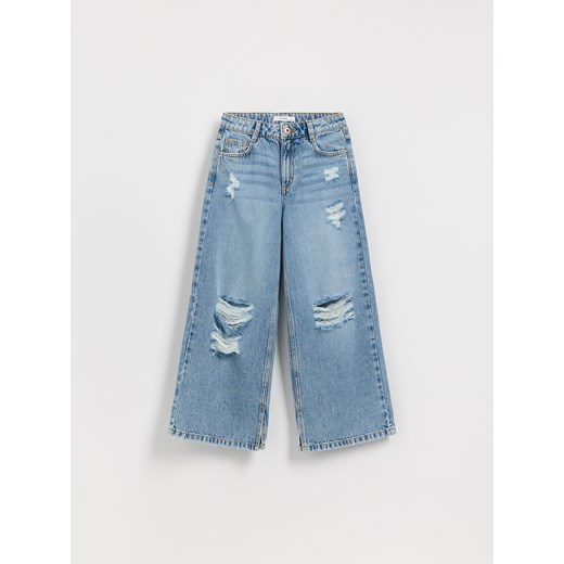 Reserved - Jeansy super wide leg z przetarciami - niebieski ze sklepu Reserved w kategorii Spodnie dziewczęce - zdjęcie 184289678