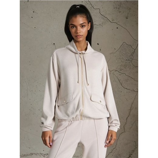 Sinsay - Rozpinana bluza ze stójką soft touch - kremowy Sinsay S Sinsay