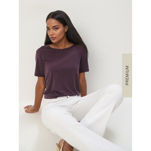 Mohito - Brązowy T-shirt z modalem - mahoń ze sklepu Mohito w kategorii Bluzki damskie - zdjęcie 184291145