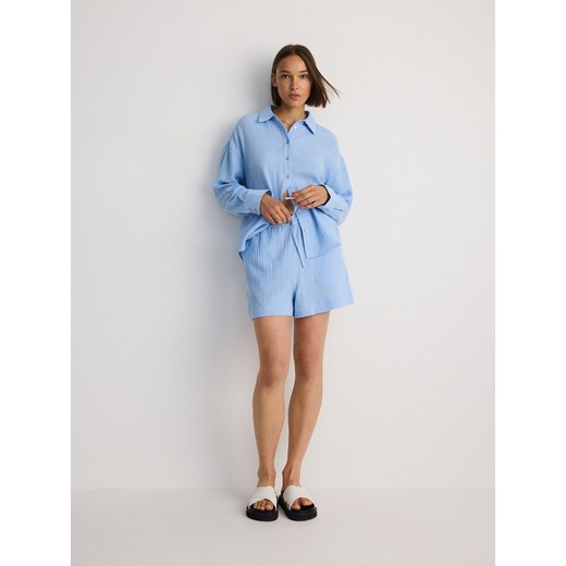 Reserved - Szorty z bawełnianego muślinu - jasnoniebieski ze sklepu Reserved w kategorii Szorty - zdjęcie 184292107
