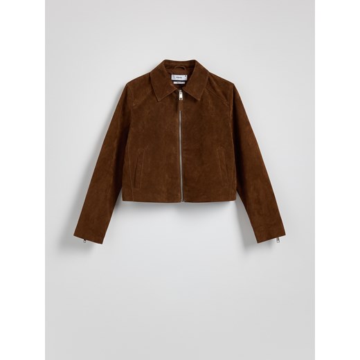 Reserved - Zamszowa kurtka z kołnierzem - brązowy Reserved L Reserved