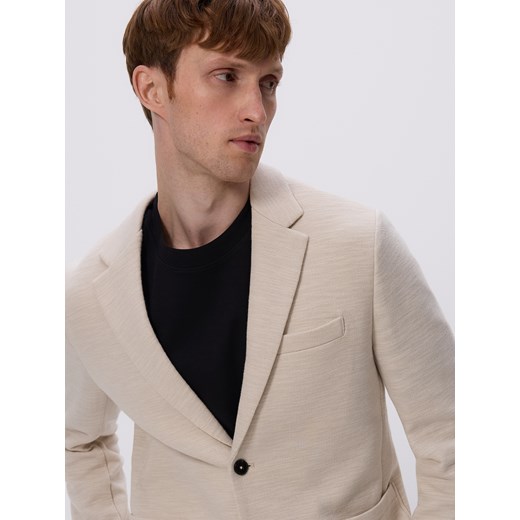 Reserved - Dzianinowa marynarka slim fit - beżowy ze sklepu Reserved w kategorii Marynarki męskie - zdjęcie 184293328