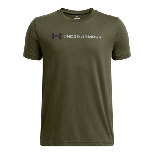 Chłopięcy t-shirt z nadrukiem Under Armour UA B Logo Wordmark SS - oliwkowy/khaki ze sklepu Sportstylestory.com w kategorii T-shirty chłopięce - zdjęcie 184293766