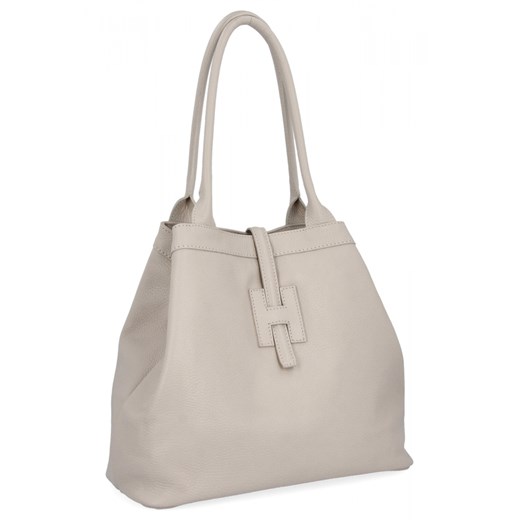 Elegancka Torebka Skórzana Shopper Bag 208S Beżowa ze sklepu PaniTorbalska w kategorii Torby Shopper bag - zdjęcie 184294049